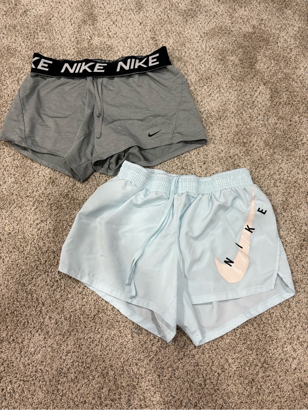 Nike Women's Athletic Shorts - Light Blue and Gray